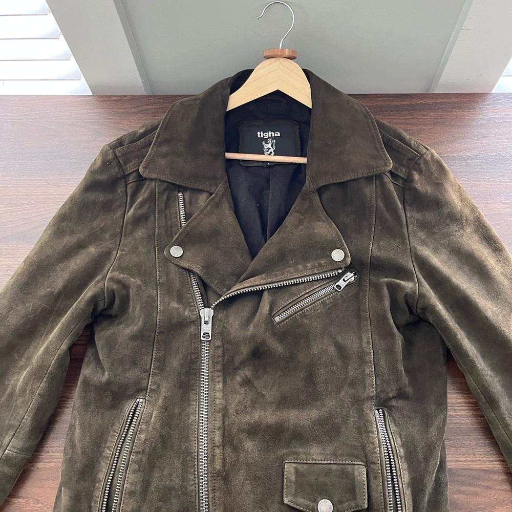 Men’s Suede Leather Jacket (Olive Green)